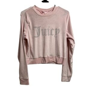Juicy Couture Womens M Pink Velour Y2K Rhinestone Logo Pajama Top Long Sleeve